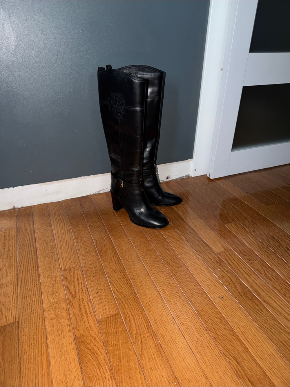 Tory Burch Black Leather Knee-High Heeled Boots